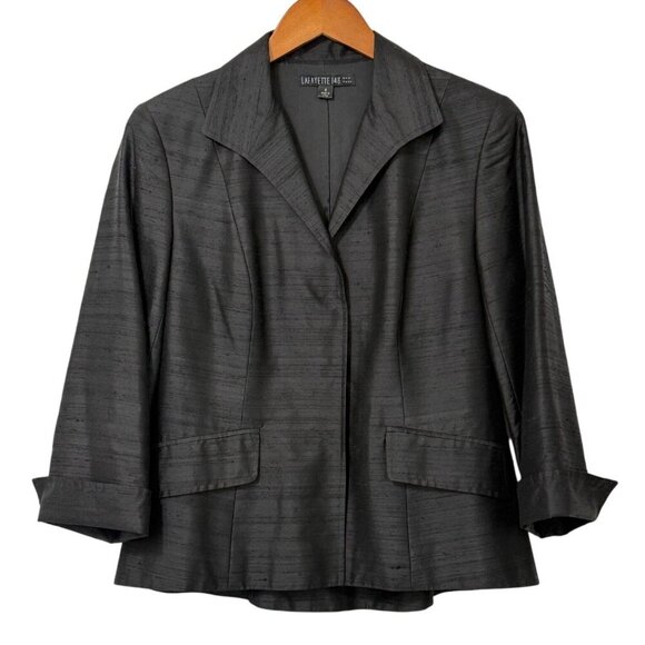 Lafayette 148 New York Womens Black Silk Blazer 3-Snap 3/4 Sleeve Capsule Size 8 - Picture 1 of 7
